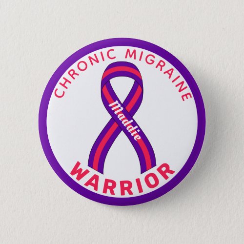 Chronic Migraine Warrior Ribbon White Button