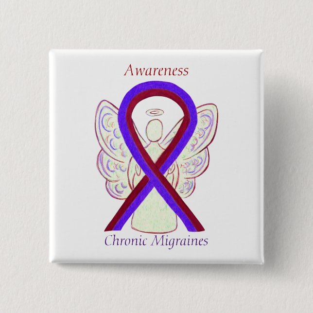 Chronic Migraines Awareness Ribbon Angel Buttons (Front)