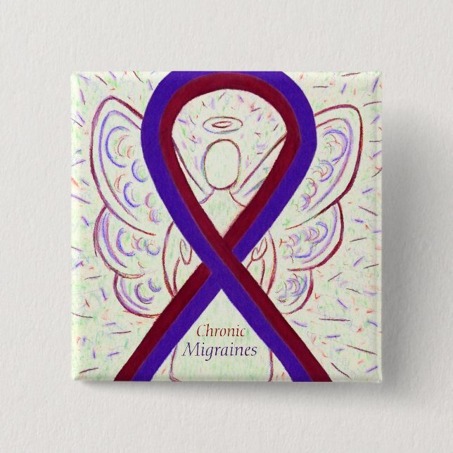 Chronic Migraines Awareness Ribbon Angel Buttons (Front)