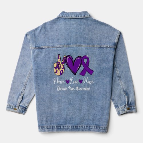 Chronic Pain Awareness Peace Love Hope Purple Ribb Denim Jacket
