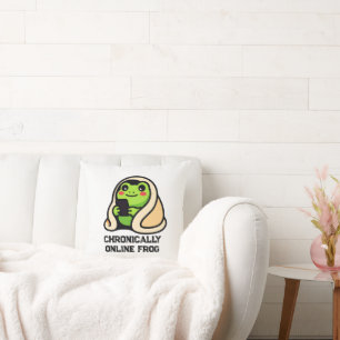 chronically online Frog Funny Meme Throw Pillow