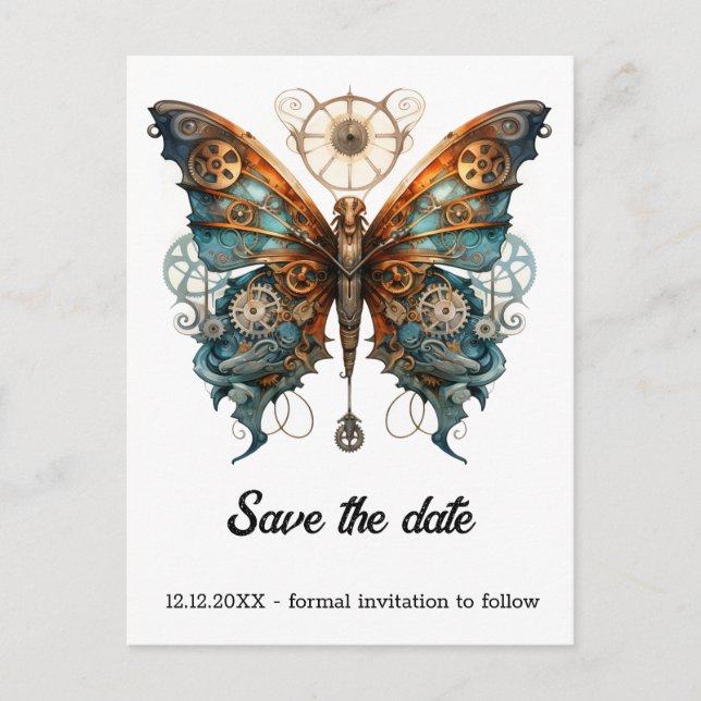 Chronoflutter Admiral Butterfly Steampunk Wedding  Announcement Postcard (Front)