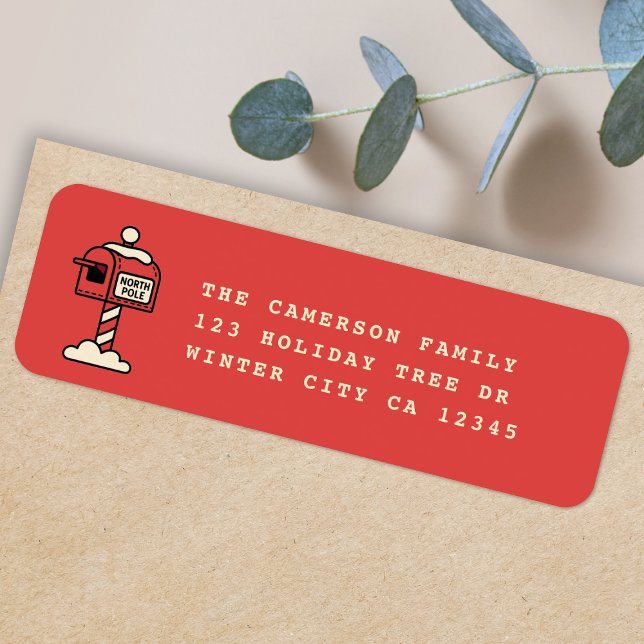 Chrsitmas Return Address Label | North Pole Mail (North Pole mailbox Christmas address labels for Holiday card mailing & festive gift parcels)