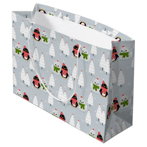 Chrsitmas Trees Penguins and Cats Large Gift Bag