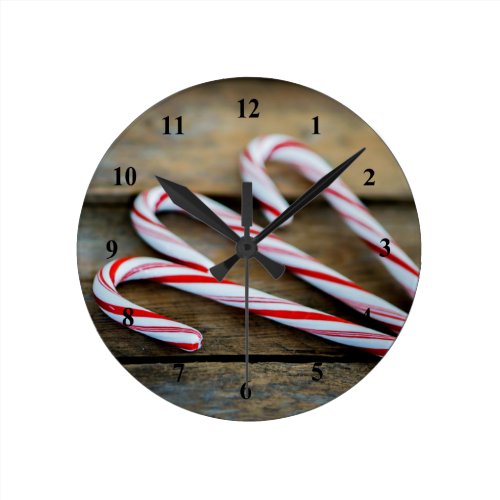 Chrstmas Candy Canes on Vintage Wood Round Clock