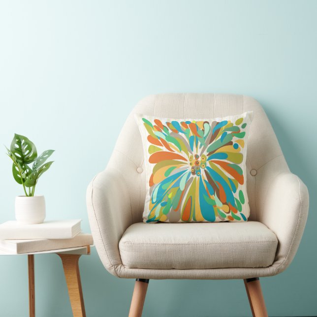 Chrysanthemum Abstract Colorful Floral Throw Pillow (Chair)