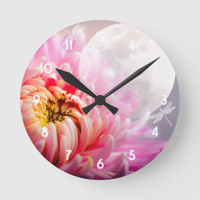 Chrysanthemum and Moon Round Clock (Front)