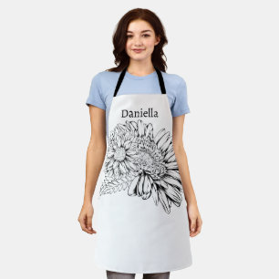 Chrysanthemum Black Line Drawing with Your Name Apron