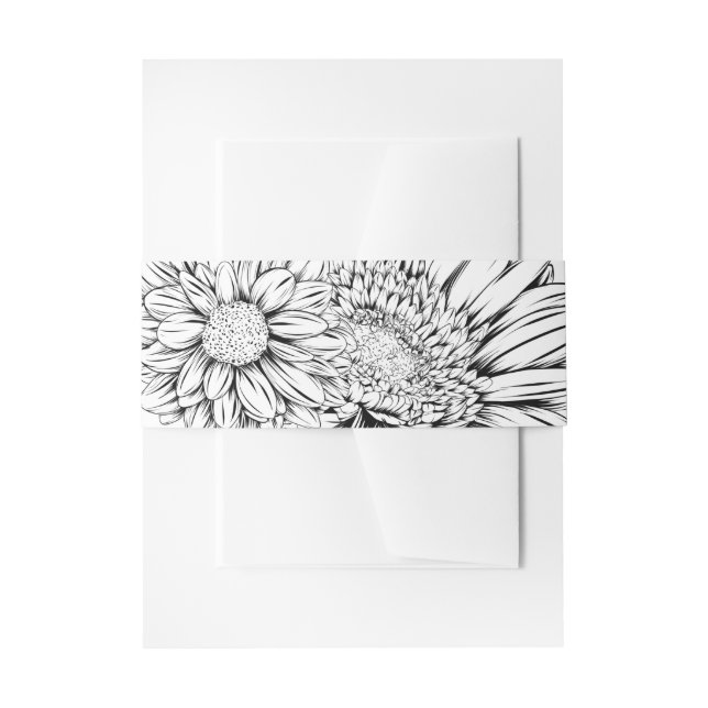 Chrysanthemum Black Line Drawing with Your Name  Invitation Belly Band (Front Example)