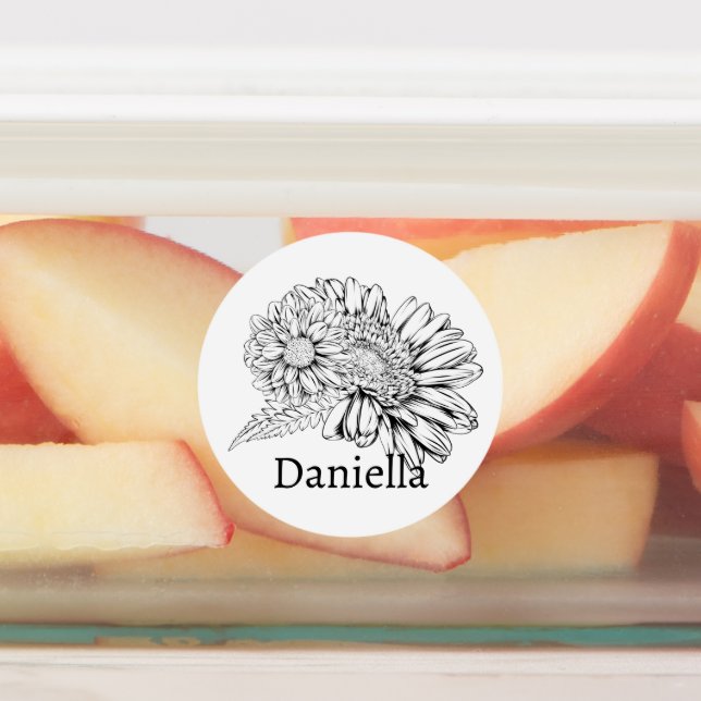 Chrysanthemum Black Line Drawing with Your Name  Labels (Affixed)