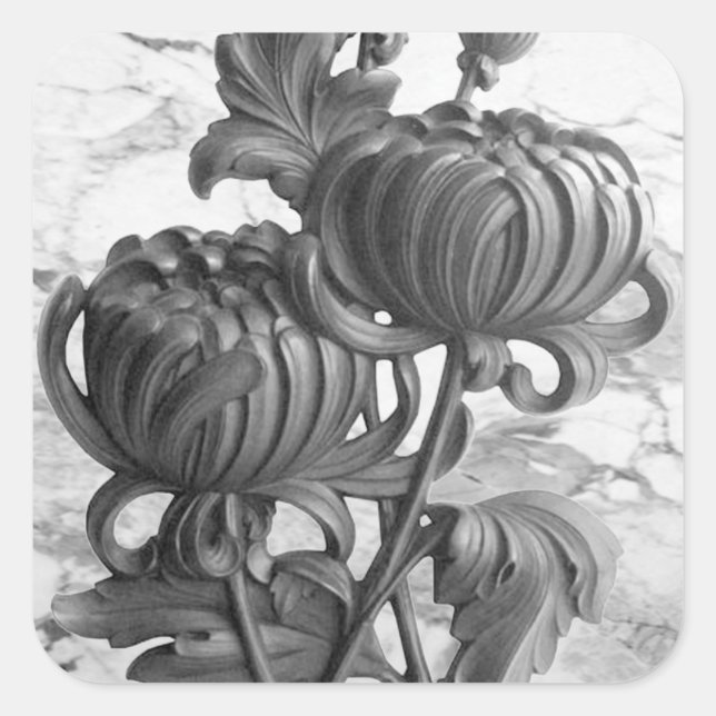 Chrysanthemum Black & White Square Stickers (Front)