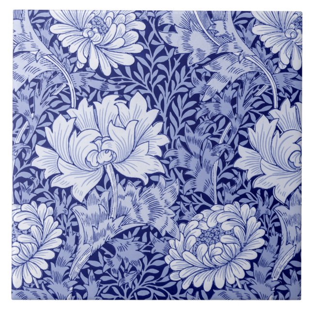 Chrysanthemum Blue, William Morris Ceramic Tile (Front)