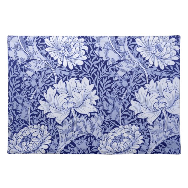 Chrysanthemum Blue, William Morris Cloth Placemat (Front)