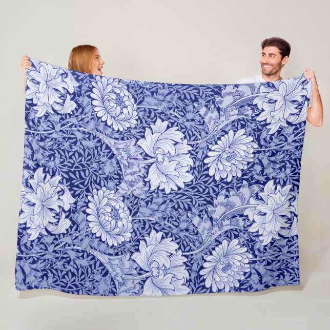 Chrysanthemum Blue, William Morris Fleece Blanket (In Situ)