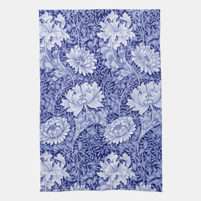 Chrysanthemum Blue, William Morris Kitchen Towel (Vertical)