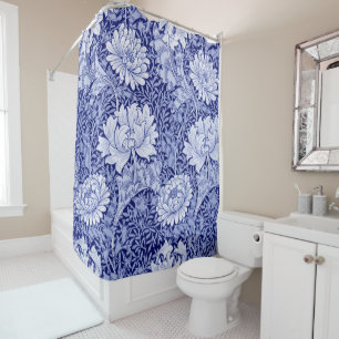 Chrysanthemum Blue, William Morris Shower Curtain
