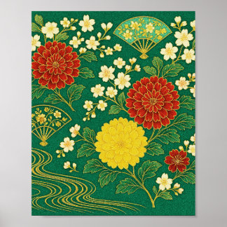Chrysanthemum Breeze with Golden Fans Poster