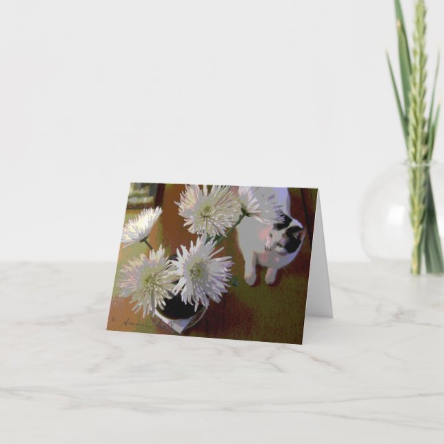 chrysanthemum cat happiness note card (Front)