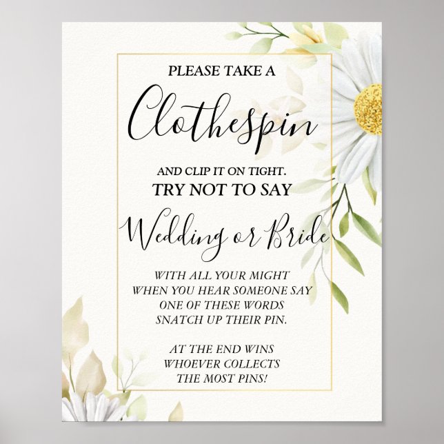 Chrysanthemum Clothespin bridal shower game sign (Front)