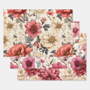 Chrysanthemum Daisy Florals Vintage Art Decoupage Wrapping Paper Sheets