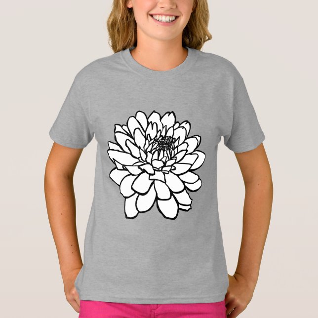 Chrysanthemum Drawing - Black and White T-Shirt (Front)