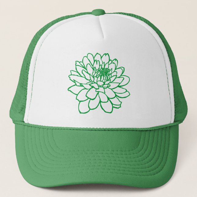 Chrysanthemum Drawing - Grass Green Trucker Hat (Front)
