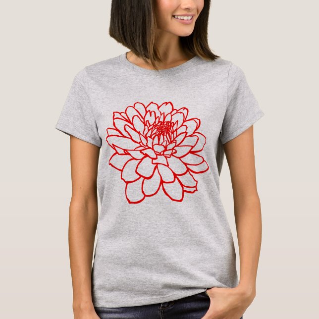 Chrysanthemum Drawing - Red T-Shirt (Front)