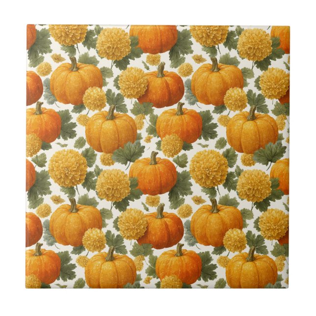 Chrysanthemum Fall Design Ceramic Tile (Front)
