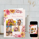 Chrysanthemum Fall Floral 5 Photo Birthday Card<br><div class="desc">Floral birthday card personalized with 5 of your favorite photos and message inside. You can also edit happy birthday to suit a different occasion if you wish. The design features beautiful watercolor floral arrangements inside and out in shades of golden yellow and pink. If you have any problems with picture...</div>