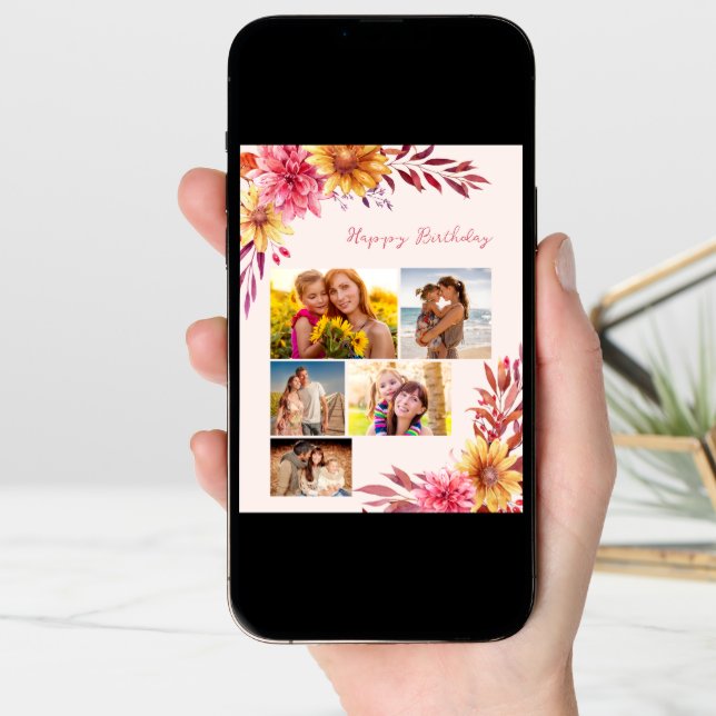 Chrysanthemum Fall Floral 5 Photo Birthday Card (Front Digital)
