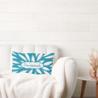 Chrysanthemum Floral Teal Bright Aqua Personalized Lumbar Pillow