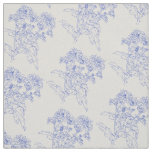 Chrysanthemum flower Blue outline drawing fabric