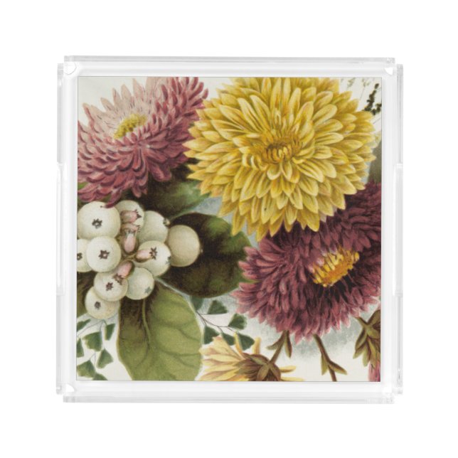 Chrysanthemum Flower Mum Floral Acrylic Tray (Front)