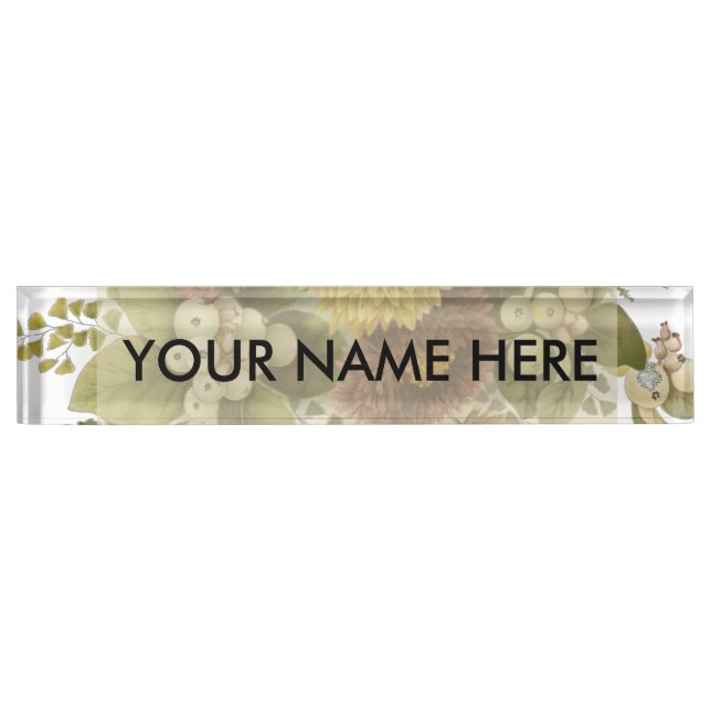 Chrysanthemum Flower Mum Floral Desk Name Plate (Front)