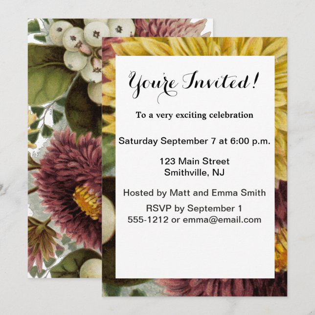 Chrysanthemum Flower Mum Floral Invitation (Front/Back)