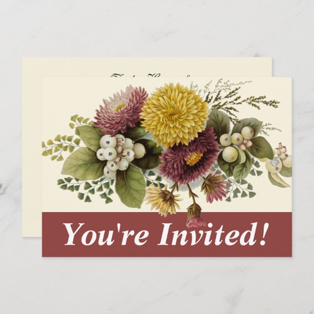 Chrysanthemum Flower Mum Floral Invitation (Front/Back)