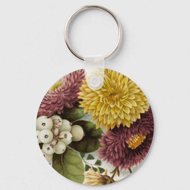 Chrysanthemum Flower Mum Floral Keychain (Front)