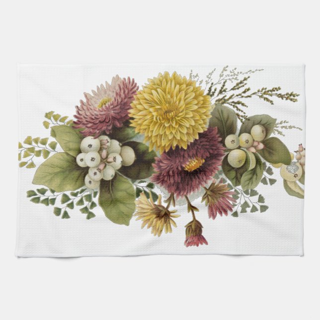 Chrysanthemum Flower Mum Floral Kitchen Towel (Horizontal)