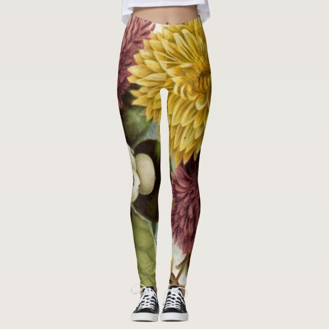 Chrysanthemum Flower Mum Floral Leggings (Front)