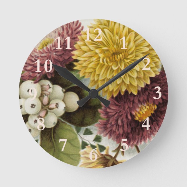 Chrysanthemum Flower Mum Floral Round Clock (Front)