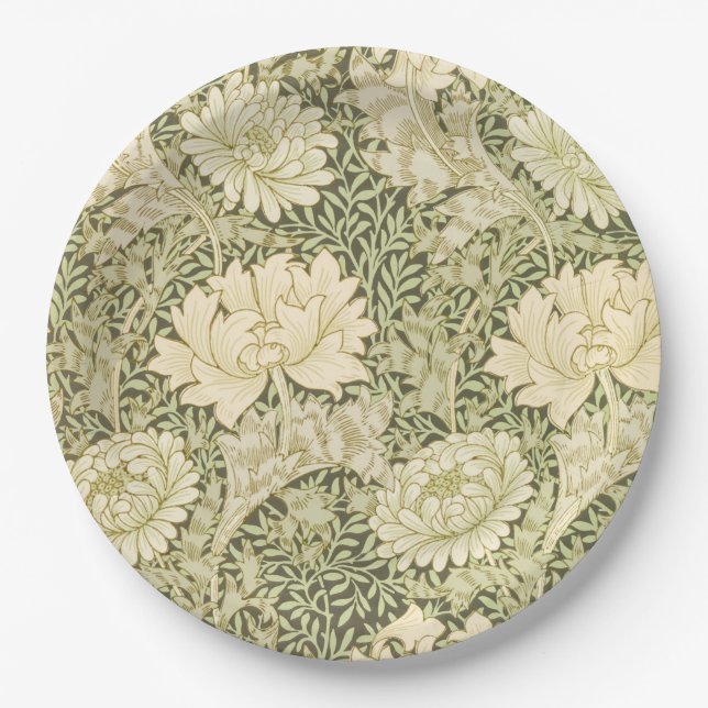 Chrysanthemum Flower Pattern (by William Morris) Paper Plates (Front)