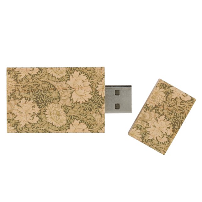 Chrysanthemum Flower Pattern (by William Morris) Wood Flash Drive (Opened)
