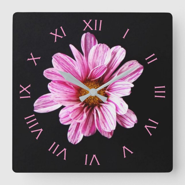 Chrysanthemum Flower Pink Roman Numbers wccna Square Wall Clock (Front)