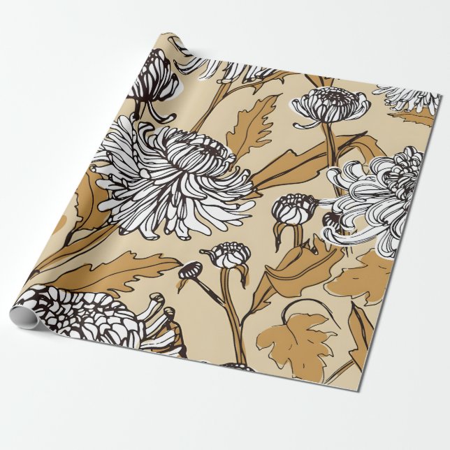 Chrysanthemum Flower Seamless Pattern Wrapping Paper (Unrolled)