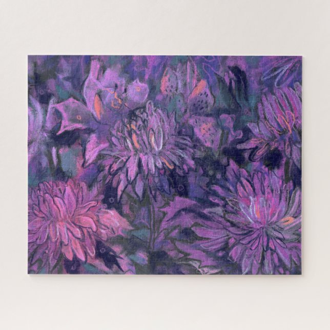 Chrysanthemum Flowers Abstract Floral Art Violet Jigsaw Puzzle (Horizontal)