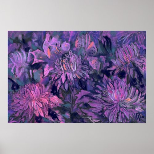 Chrysanthemum Flowers Abstract Floral Art Violet Poster