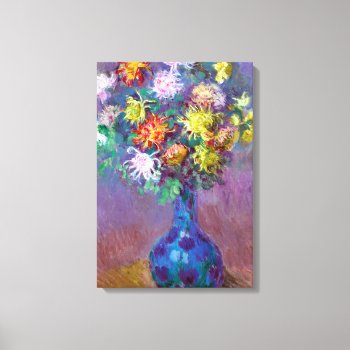 Chrysanthemum Flowers In A Vase Monet Fine Art Canvas Print by monetart at Zazzle