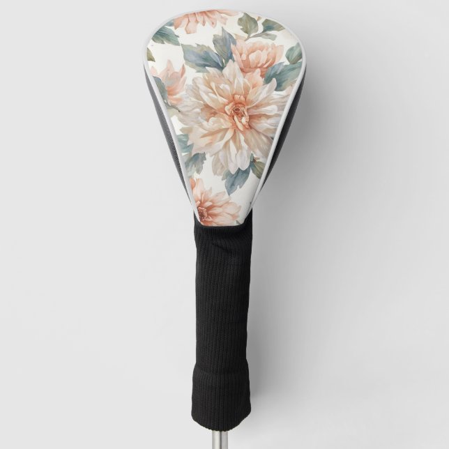 Chrysanthemum Flowers Watercolor Botanical Pattern Golf Head Cover (Front)