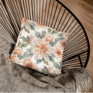 Chrysanthemum Flowers Watercolor Botanical Pattern Throw Pillow
