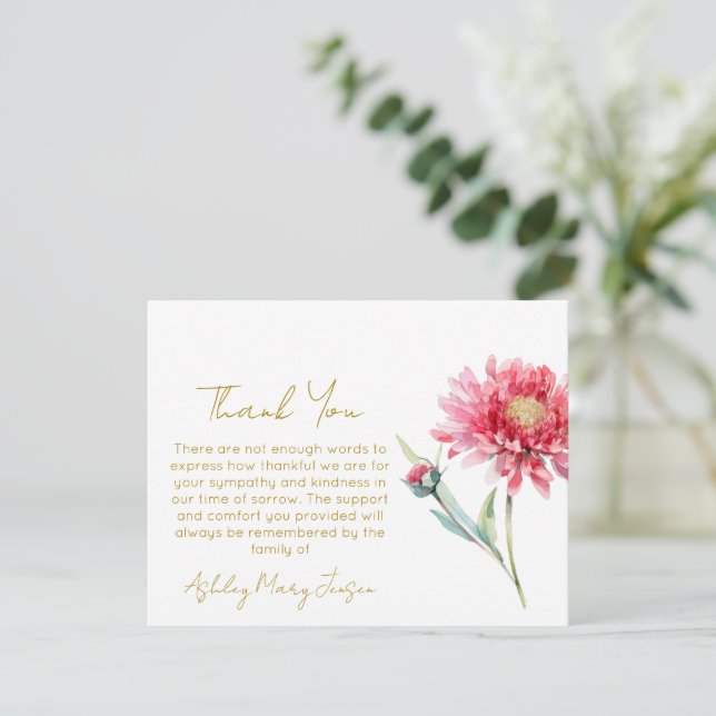 Chrysanthemum Funeral Thank You Card Bereavement (Standing Front)